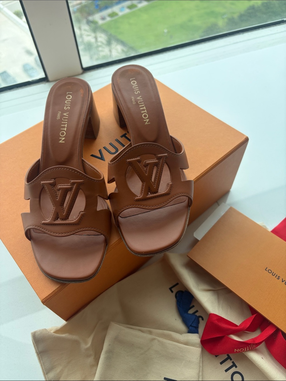 Louis Vuitton Isola Brown Mules with Logo Detail